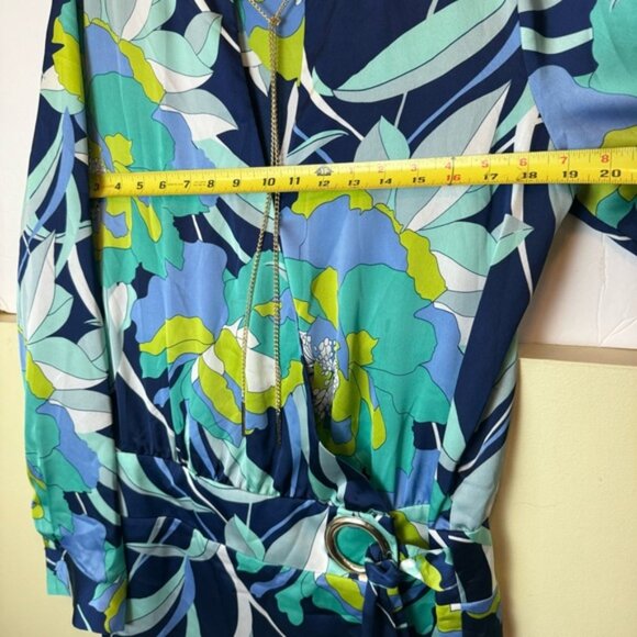 Marciano Wrap Dress Print Chain Rivets Rings Tie Belt Sexy Draped Lightweight M - Picture 15 of 16